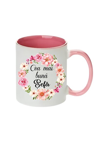 T&M Personalizare Cană personalizată - Cel mai bun șef! interior roz, 330 ml