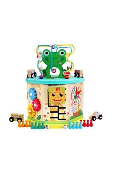 CREATIVE Montessori Wooden Educational Cube with 5 Sides and 9 Activities, Frog, 23.5 x 31 cm