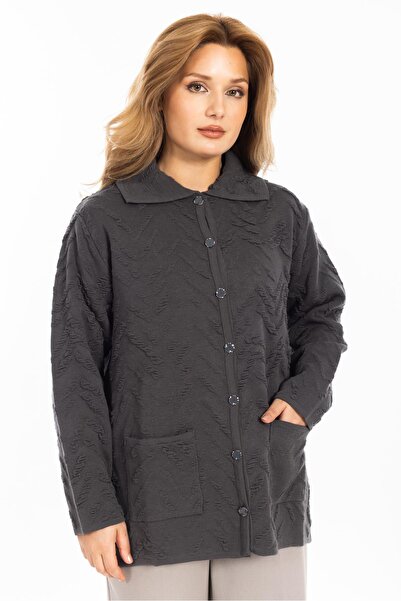 Mutlu City New Season Women's Knitwear Knitted Tight Weaving Buttoned Shirt Collar Mother Winter Cardigan 30220-Smoked