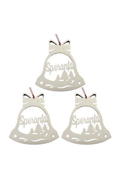 T&M Personalizare Set de 3 globuri de Crăciun - "Speranță" - clopoțel, alb, 8...