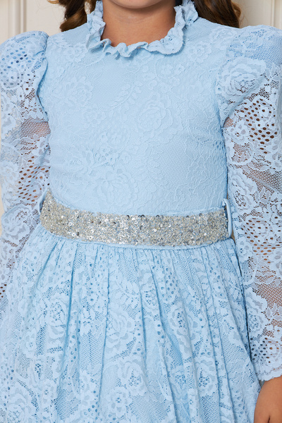 zühre balaban μπλε δαντελένιο βραδινό φόρεμα για κορίτσια