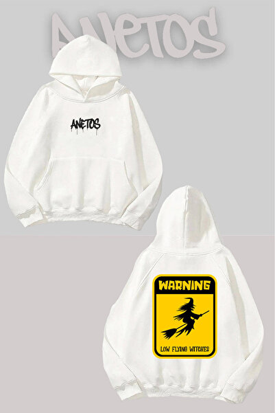 Anetos Предупреждения На гърба отпечатана бяла суитшърт с качулка