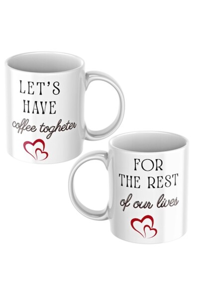 T&M Personalizare Set de 2 căni ceramice albe 330ml pentru cupluri -