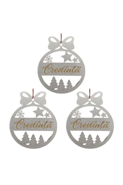 T&M Personalizare Set de 3 globuri de Crăciun - „Credință” - rotunde, gravate...
