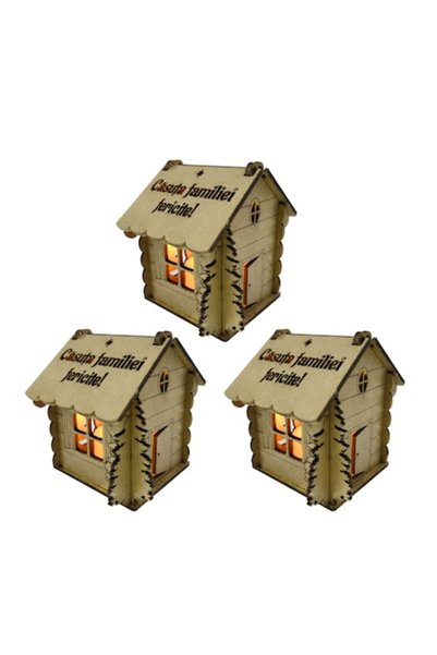 T&M Personalizare Set de 3 căsuțe - Căsuța familiei fericite, auriu, 9x9x9 cm...