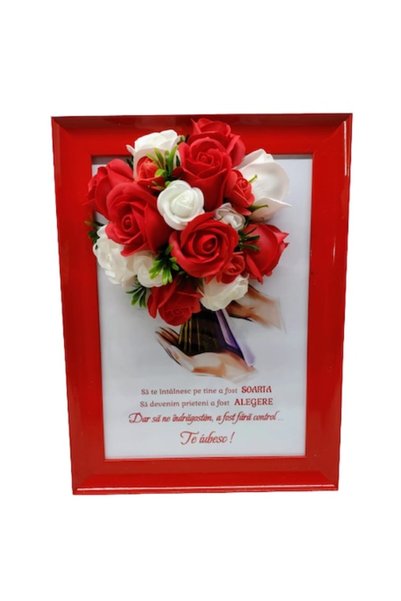 T&M Personalizare Tablou „Te iubesc” în ramă A4, decorat cu trandafiri din să...