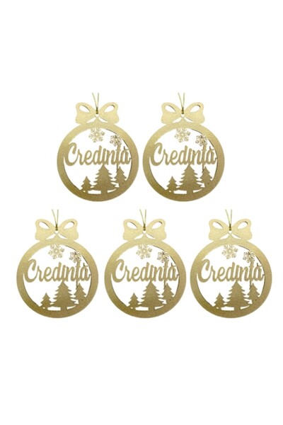 T&M Personalizare Set de 5 globuri de Crăciun - „Credință” - rotunde, aurii, ...