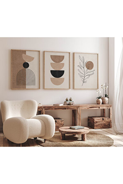 Esci Design Wooden 3-Piece Framed Bohemian Painting Set - 3-Piece Painting Set - Vintage Painting - Soft and Trendy Painting Set