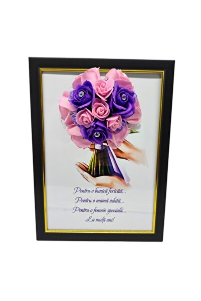 T&M Personalizare Tablou înrămat A4 (30x21 cm) - v18 decorat cu flori de săpu...