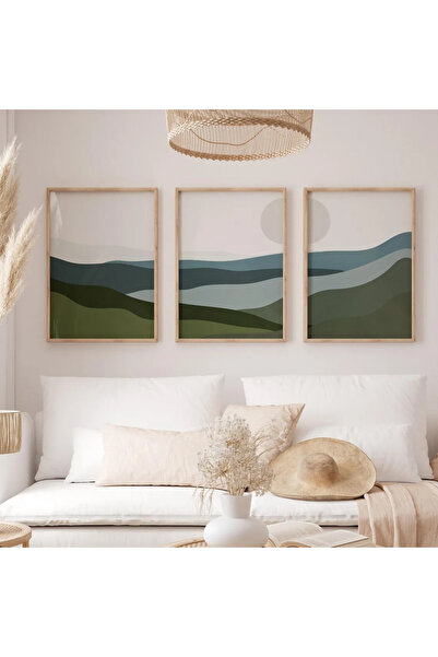 Esci Design Wooden 3-Piece Framed Bohemian Painting Set - 3-Piece Painting Set - Vintage Painting - Soft and Trendy Painting Set