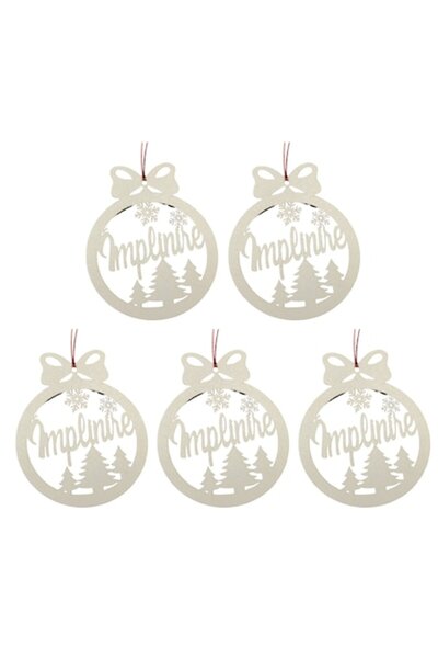 T&M Personalizare Set de 5 globuri - Implinire - rotunde, albe, 8 cm, lemn