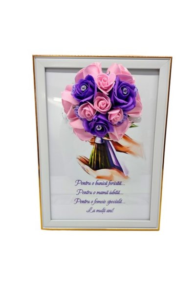 T&M Personalizare Tablou înrămat A4 (30x21 cm) - Decorat cu flori de săpun mo...