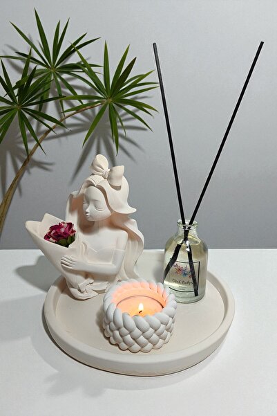 BESAGU HOME DEKORATİF VAZO SETİ - BUKET KIZ VAZO+ÇİÇEK KOKULU ODA KOKUSU+TEAL...