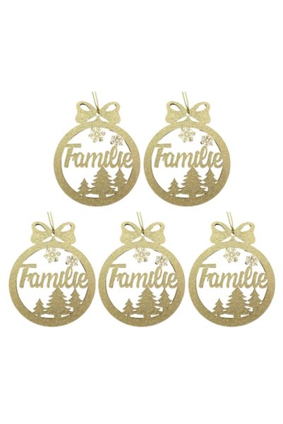 T&M Personalizare Set de 5 globuri - Family - rotunde, aurii, diametru 8 cm, ...