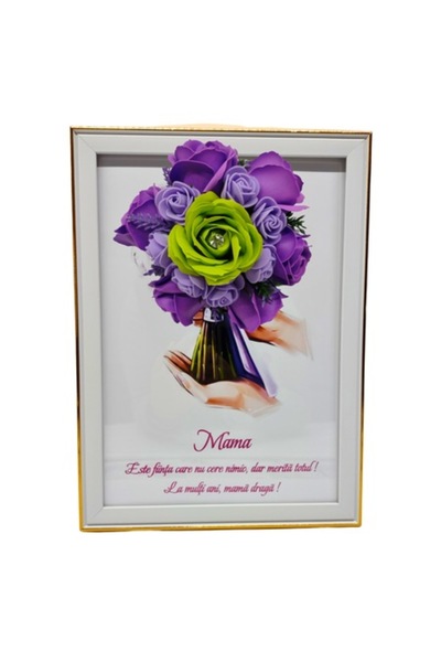 T&M Personalizare Tablou înrămat A4 (30x21 cm) - „Mamă” decorată cu flori de ...