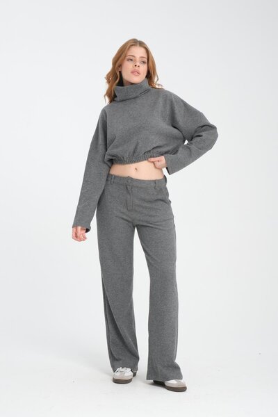 Store Cotton High Neck Crop Sweatshirt