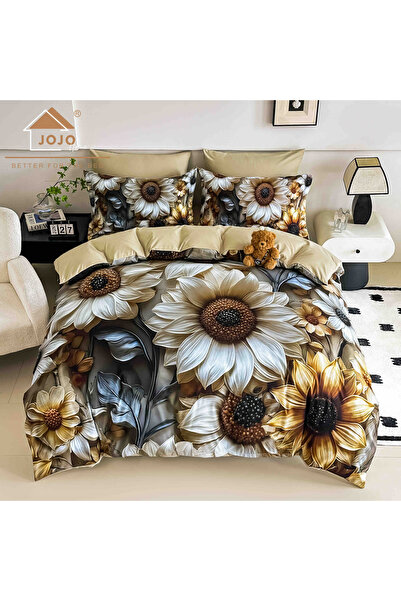 JOJO HOME Set lenjerie de pat 5D, 6 piese, cu elastic, Imprimeu digital, cu e...