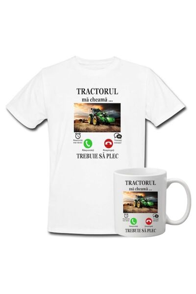 T&M Personalizare Set tricou personalizat + cană - Tractorul mă cheamă, trebu...