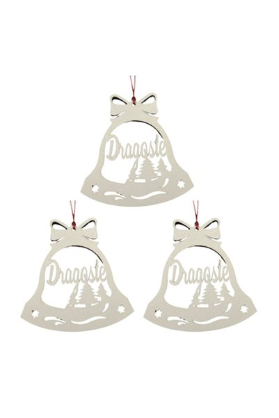 T&M Personalizare Set de 3 globuri de Crăciun - Dargoste - clopoțel, alb, dia...