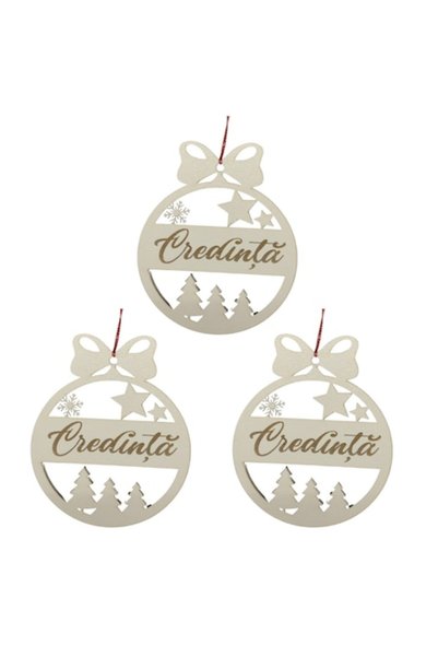 T&M Personalizare Set de 3 globuri - „Credință” - rotunde, gravate, albe, 8 c...
