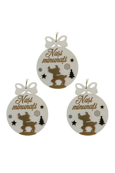 T&M Personalizare Set de 3 globuri de Crăciun - „Nași Minunați” - cerbi grava...