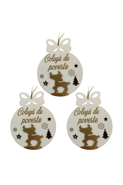 T&M Personalizare Set de 3 globuri de Crăciun - 'Colega de poveste' - cerbi g...