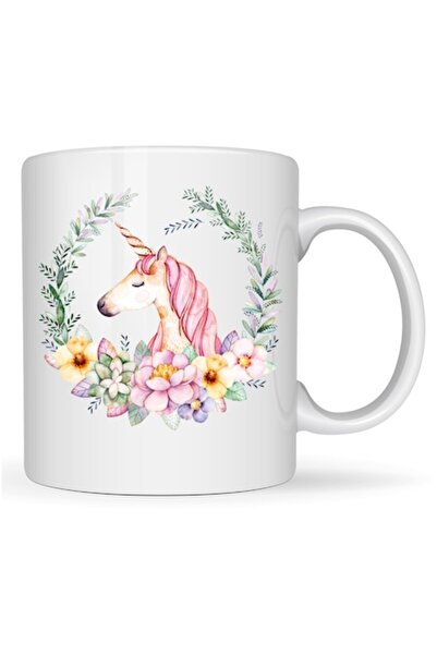 T&M Personalizare Cană personalizată „Unicorn”, flori, pastel, 330 ml