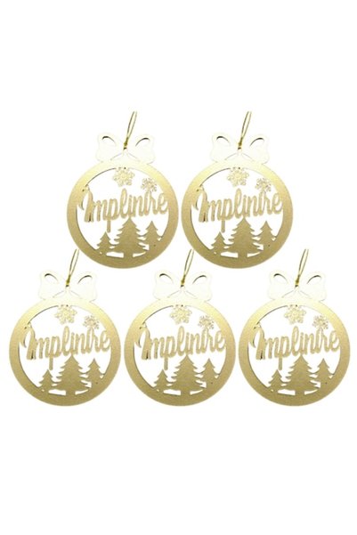 T&M Personalizare Set 5 globuri - Implinire - rotund, aurii, diametru 8cm, lemn
