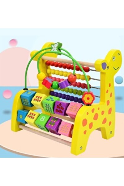 CREATIVE Jucărie educativă din lemn cu numărătoare, blocuri, labirint cu bile, Montessori 3 în 1, 21 x 15 x 21 cm, galben