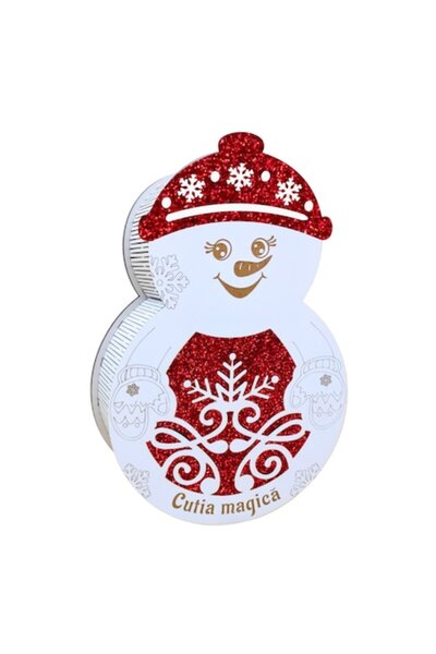 OEM Cutie de Crăciun din lemn, model om de zăpadă, personalizată, alb+roșu, c...