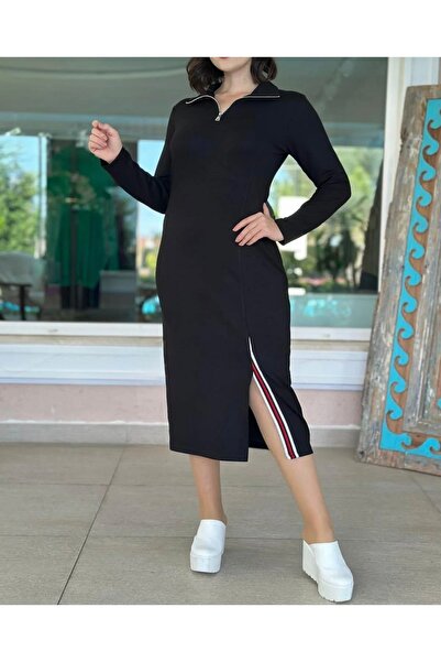 Butik SİYAH FERMUAR DETAYLI ELBİSE