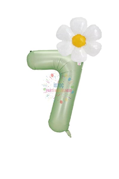 İSTOÇ PARTİ Water Green Color Number and Daisy Foil Balloon Set Age 7