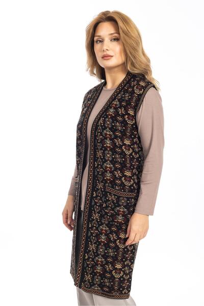 Mutlu City Κλασικό γυναικείο έθνικ μοντέλο πλεκτό μακρύ γιλέκο μαμάς 1070