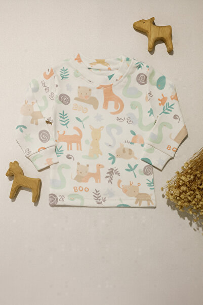 Vivolas 100% Cotton Baby Set with Snap Fasteners on the Shoulders, Unisex, 2-Piece, Top and Bottom, Monthly Sizes 3-6-9-12 Months