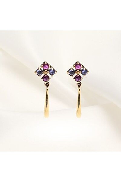 Joliesse Diamonds 14K Yellow Gold Earrings with Pink Sapphires "Princess Tears"