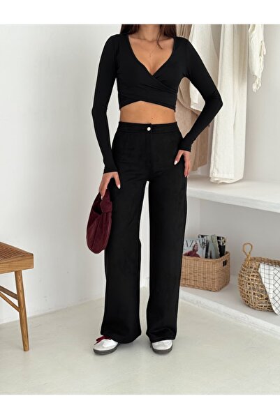 Rouge suni süet palozzo pantolon