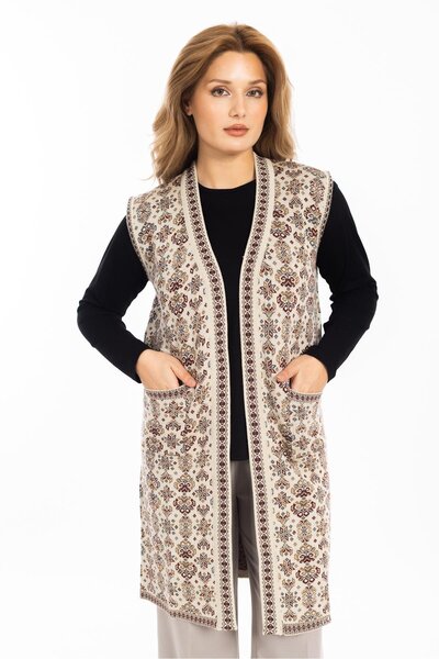 Mutlu City Classic Women's Ethnic Model Knitwear Knitted Long Mother Vest 1070