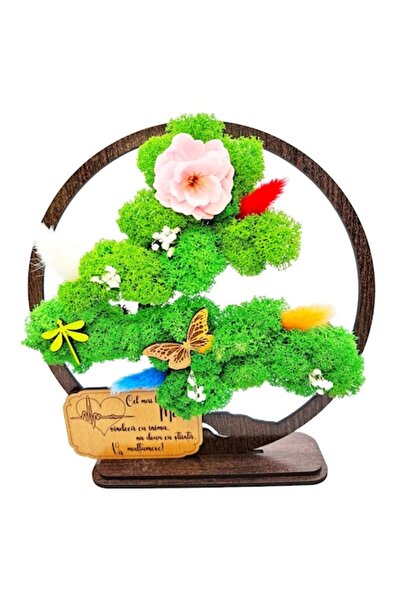 OEM Decorative Picture - Bonsai with Stabilized Moss, Message 'Best Doctor', Wenge 20cm