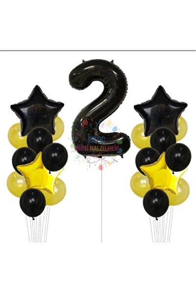 İSTOÇ PARTİ Yellow Gold Foil Balloon Number Birthday Set Age 2