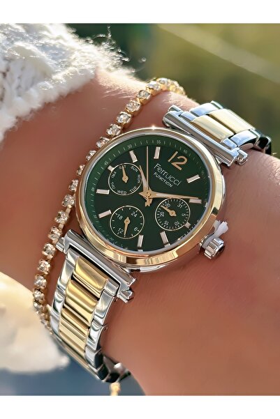 Ferrucci ÇELİK KORDON FONKSİYONLU KADIN KOL SAATİ 3 ATM SU GEÇİRMEZ 2 YIL GARANTİLİ+BİLEKLİK HEDİYELİ