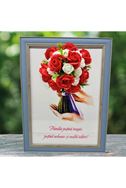 T&M Personalizare Framed A4 (30x21 cm) - 'A Little Magic, A Little Madness & Lots of Love' - red-white soap flowers