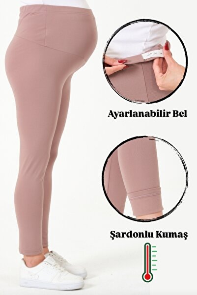 KATLİN MATERNİTY WEAR Maternity Winter Leggings, Full Lycra Fleece-Lined Warm Fabric, Adjustable Waist
