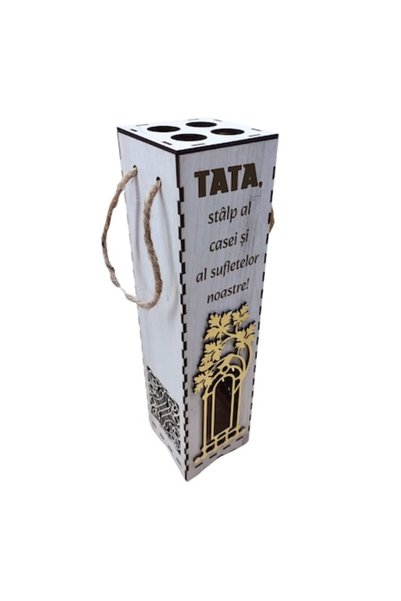 OEM Cutie de vin din lemn - gravată „Tată, stâlpul casei și al sufletelor noa...