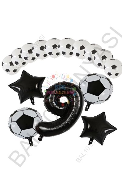 İSTOÇ PARTİ Soccer Ball Star Foil Black Number Printed Balloon Set Age 9