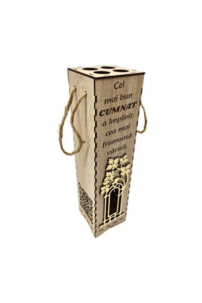 OEM Cutie de vin din lemn gravată „Cel mai bun cumnat”, 34x34x9 cm, maro desc...