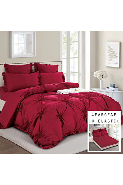 Patul LUX Bedding - Embroidered Hearts, Fine Cotton, Double Bed, 6 Pieces, Fitted Sheet