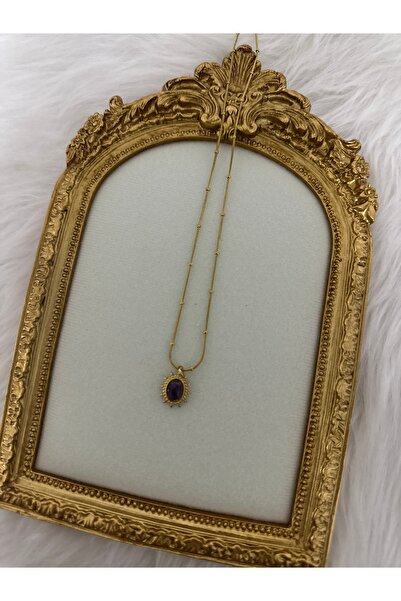 Vintage Taşlı Çelik Ayna Model Kolye