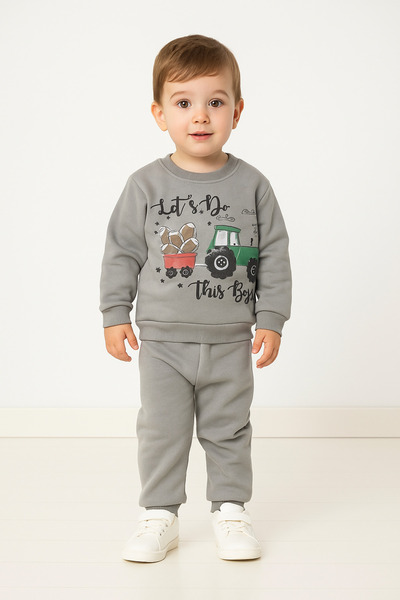 mb kids طقم بدلة رياضية للأولاد من تراكتور بطباعة مبطن بالصوف من الصوف الداخل...