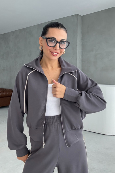 Seda Yalçın Atelier Wide Leg Zippered Modal Tracksuit Set - Smoked