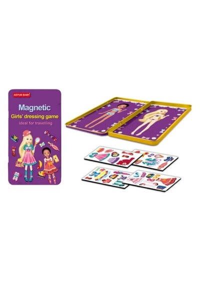 CREATIVE Magnetic board game with clothes and accessories, metal box, 40 pieces, 19 x 11 x 1.5 cm, violet